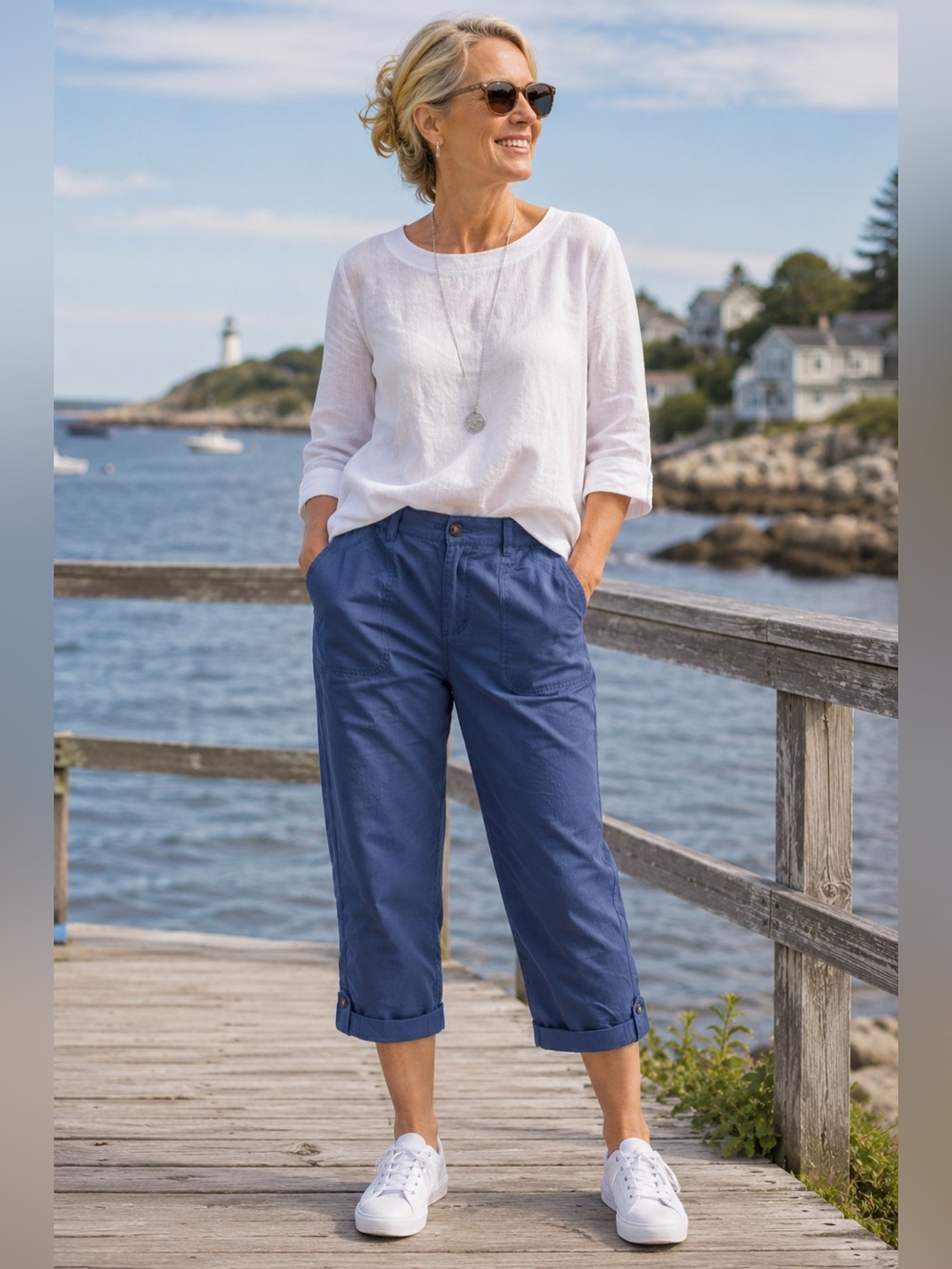J. Jill NWT Ink Blue Cuffed Crop Pants Size M Roll Tab Hem Stretch Waist Capri